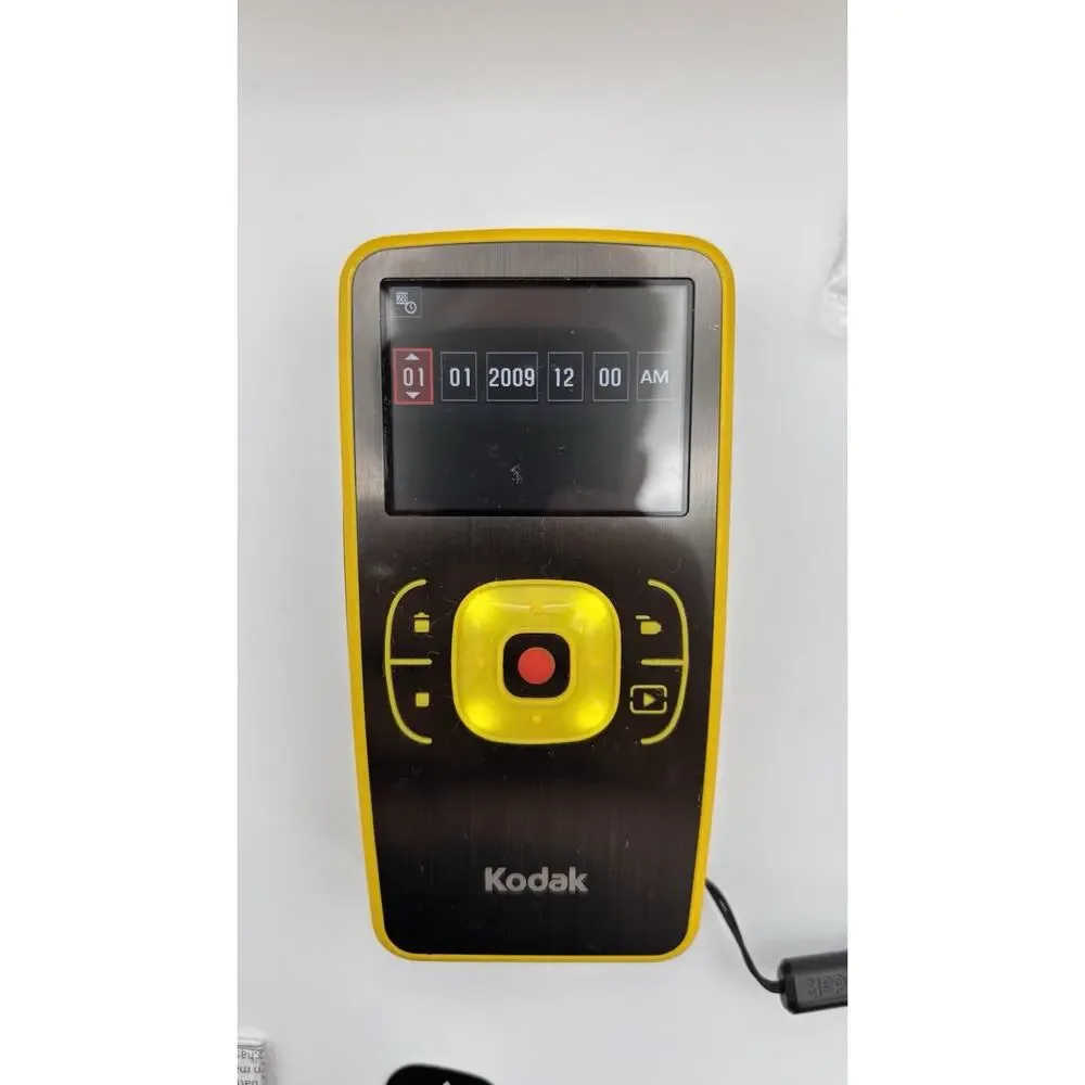 Kodak Zx1 HD Pocket Video Camera Yellow– Tested –Turns On W/ Accessories & Box